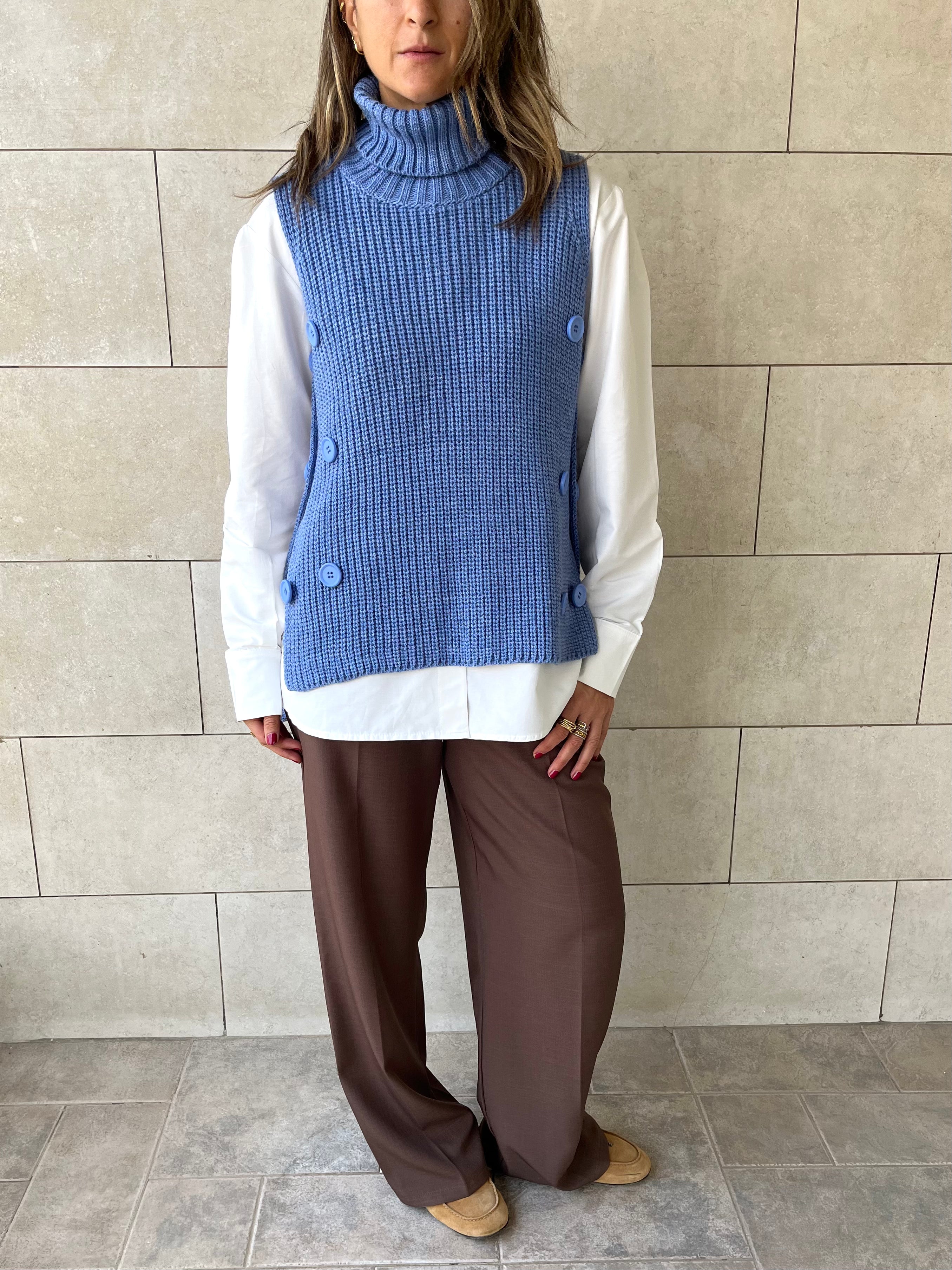 Baby Blue High Neck Buttons Side Vest