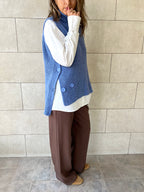 Baby Blue High Neck Buttons Side Vest
