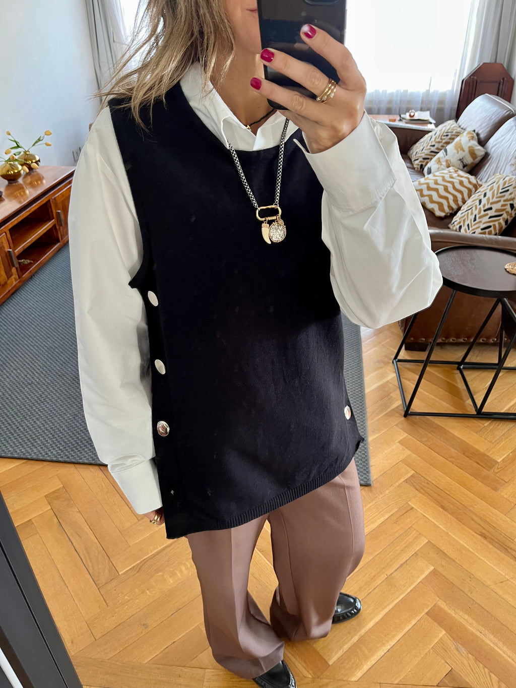 Black Silver Side Button Vest