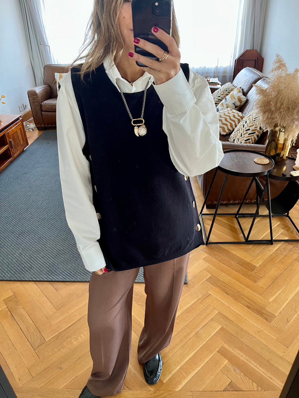 Black Silver Side Button Vest