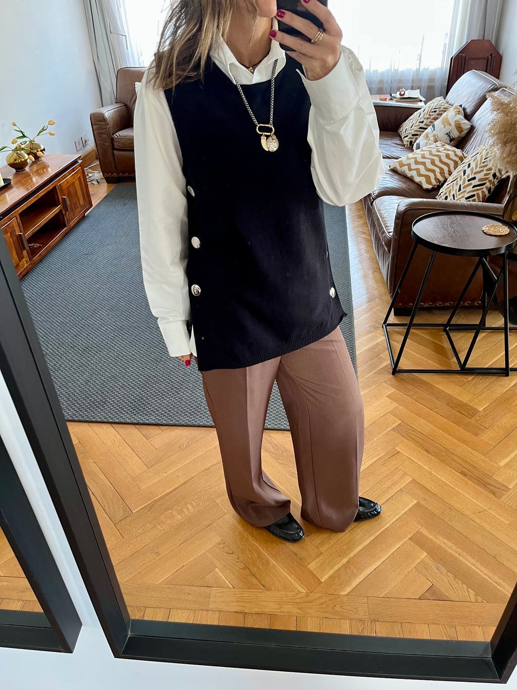 Black Silver Side Button Vest