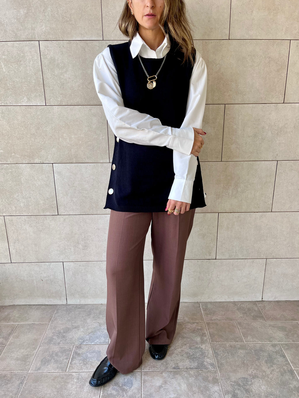 Black Silver Side Button Vest