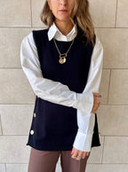 Black Silver Side Button Vest