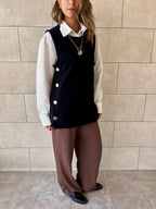 Black Silver Side Button Vest