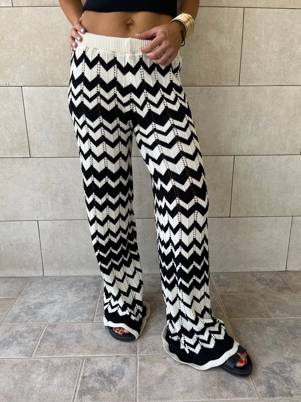 Black Zigzag Crochet Pants