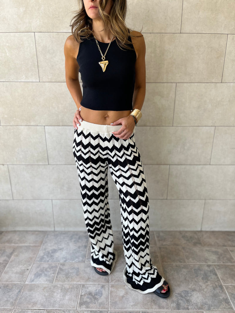 Black Zigzag Crochet Pants