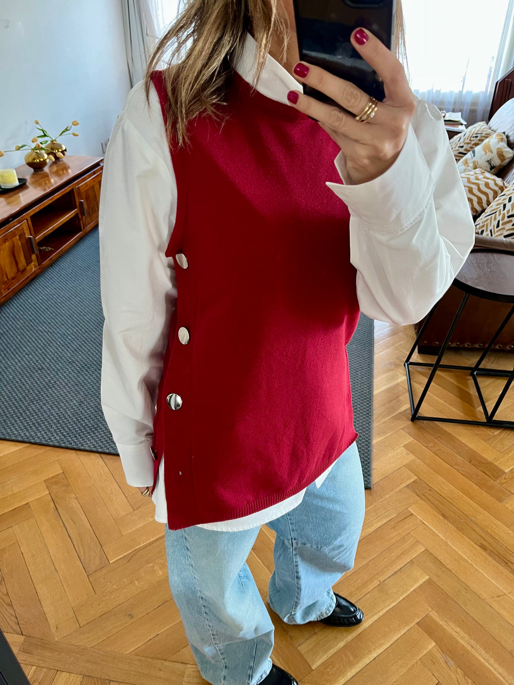 Burgundy Silver Side Button Vest