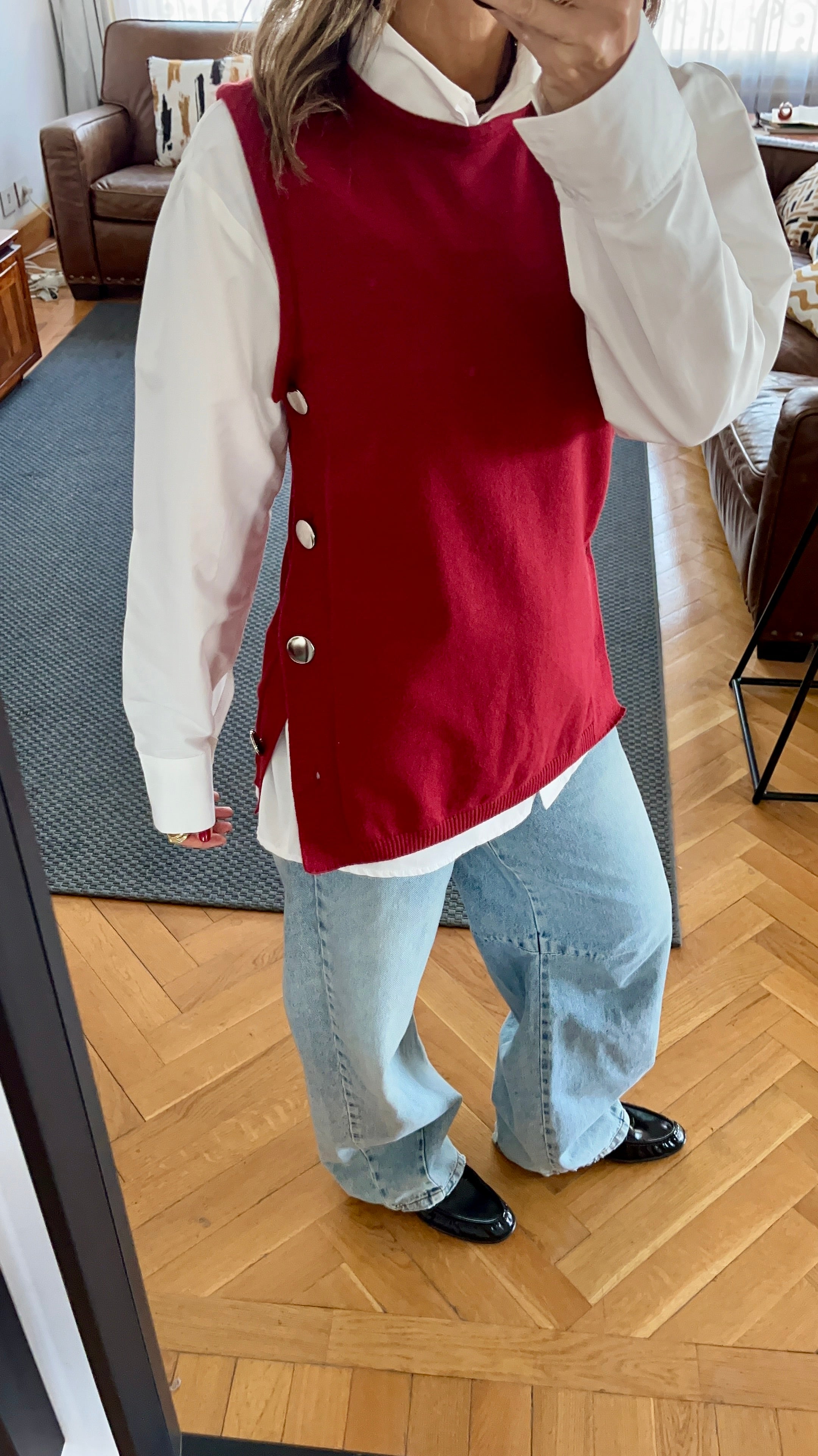 Burgundy Silver Side Button Vest