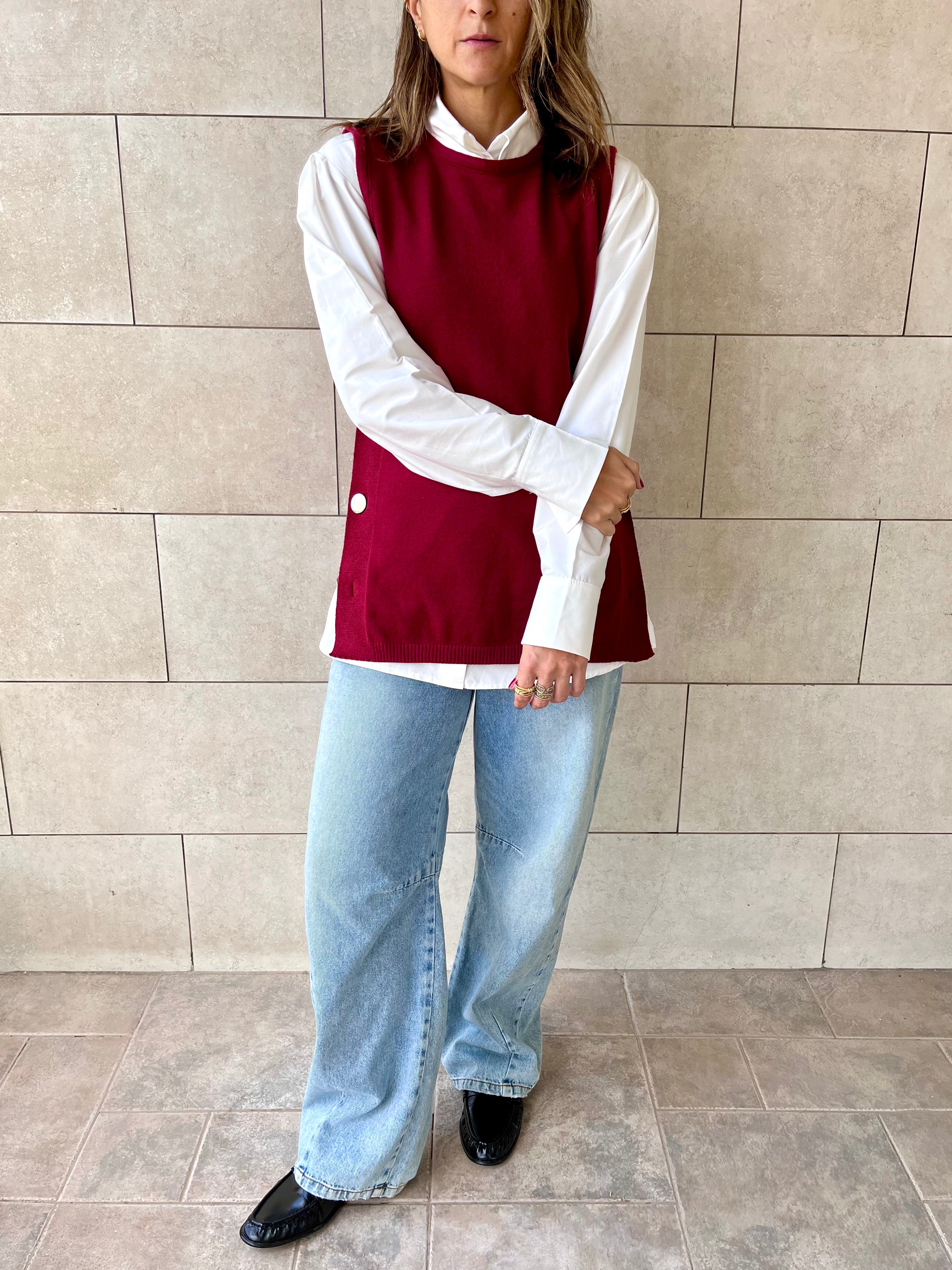 Burgundy Silver Side Button Vest
