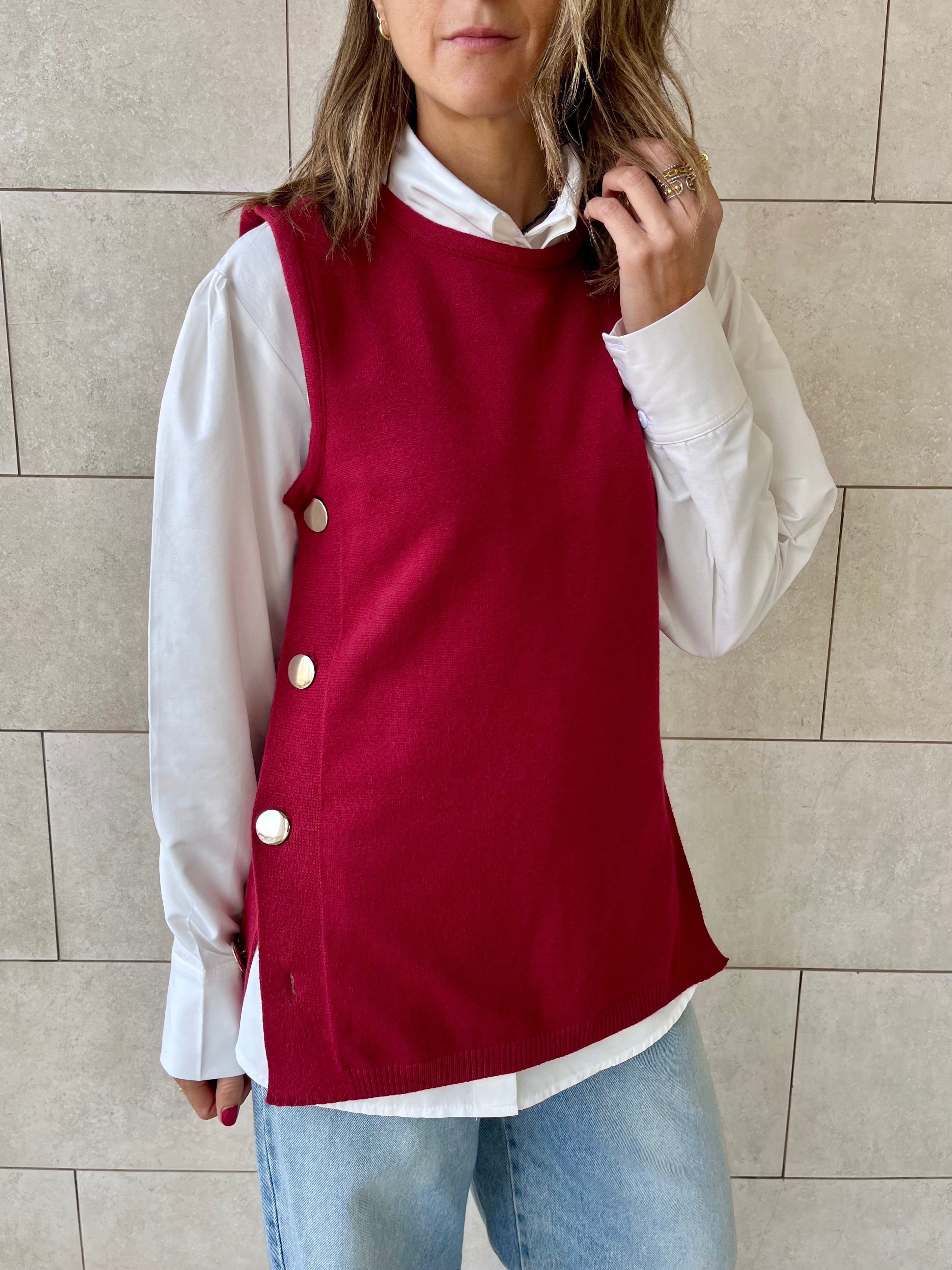 Burgundy Silver Side Button Vest