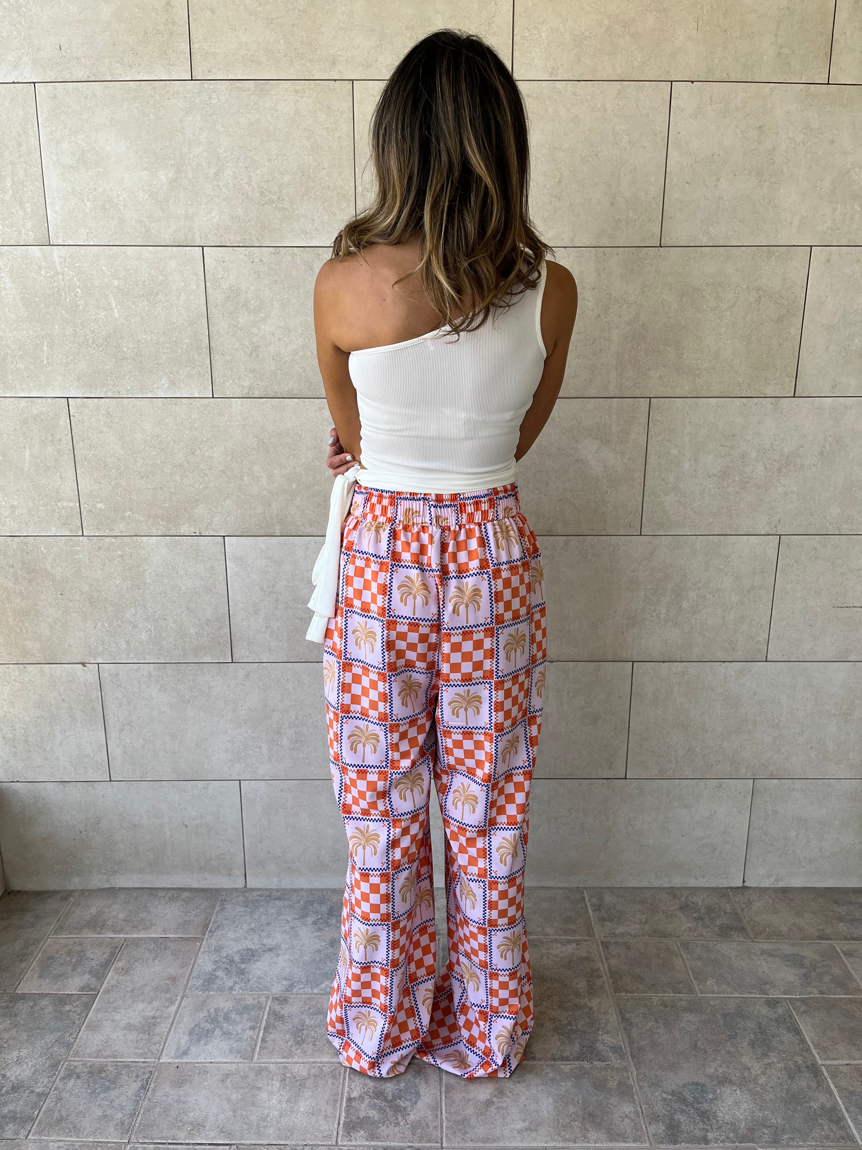 Checkered Palms Printed Pants