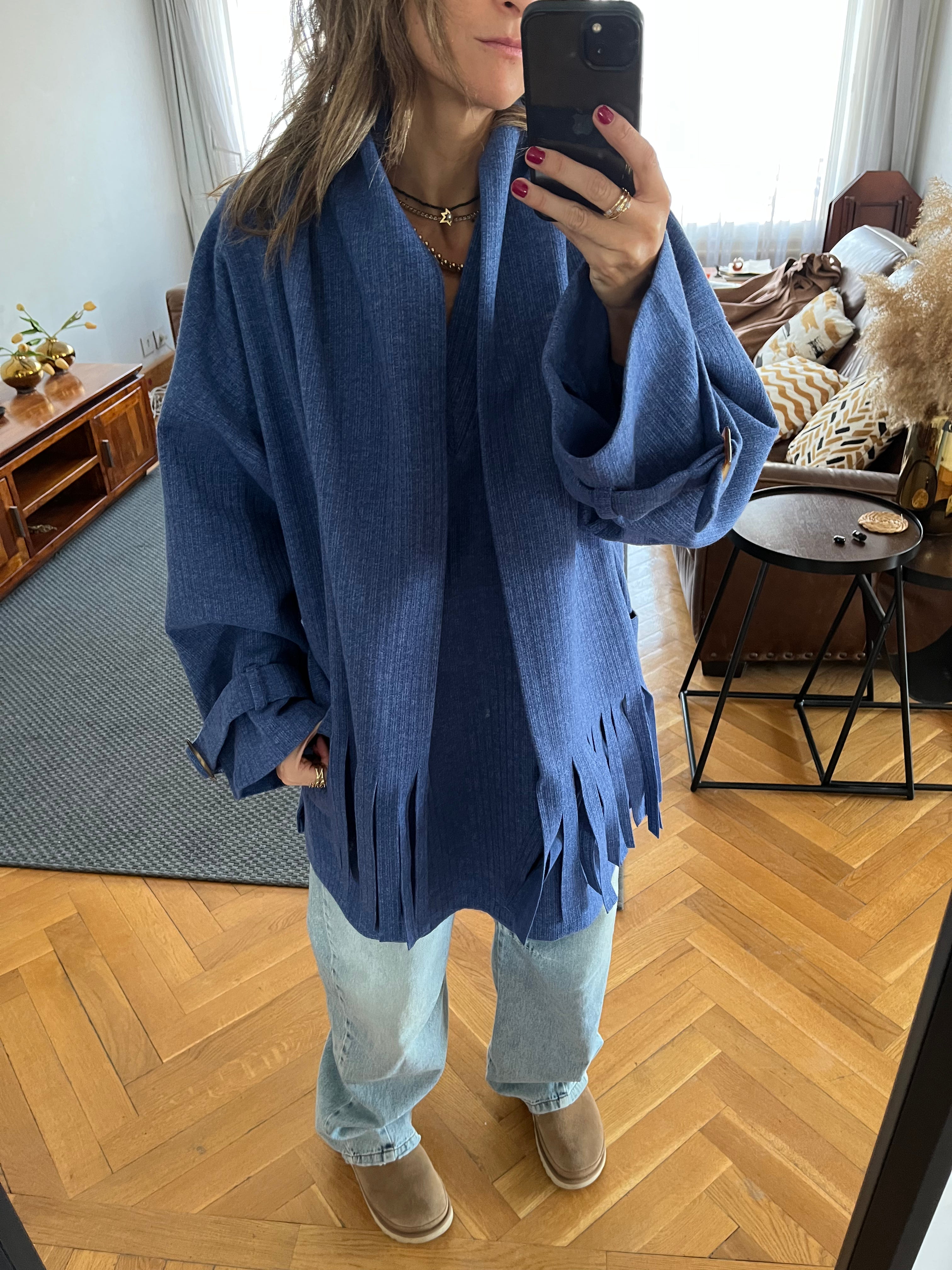 Blue fringe Scarf Poncho