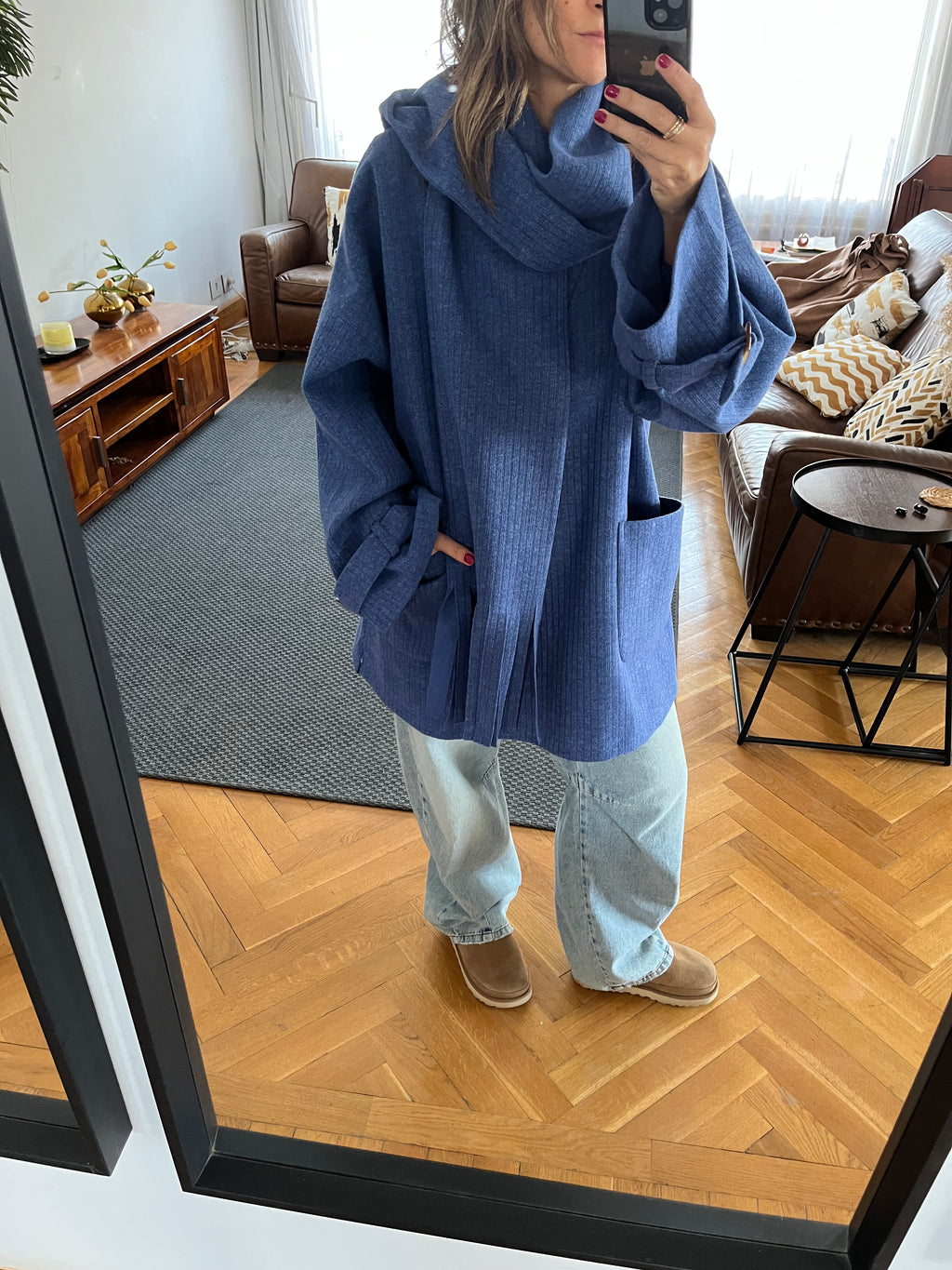 Blue fringe Scarf Poncho