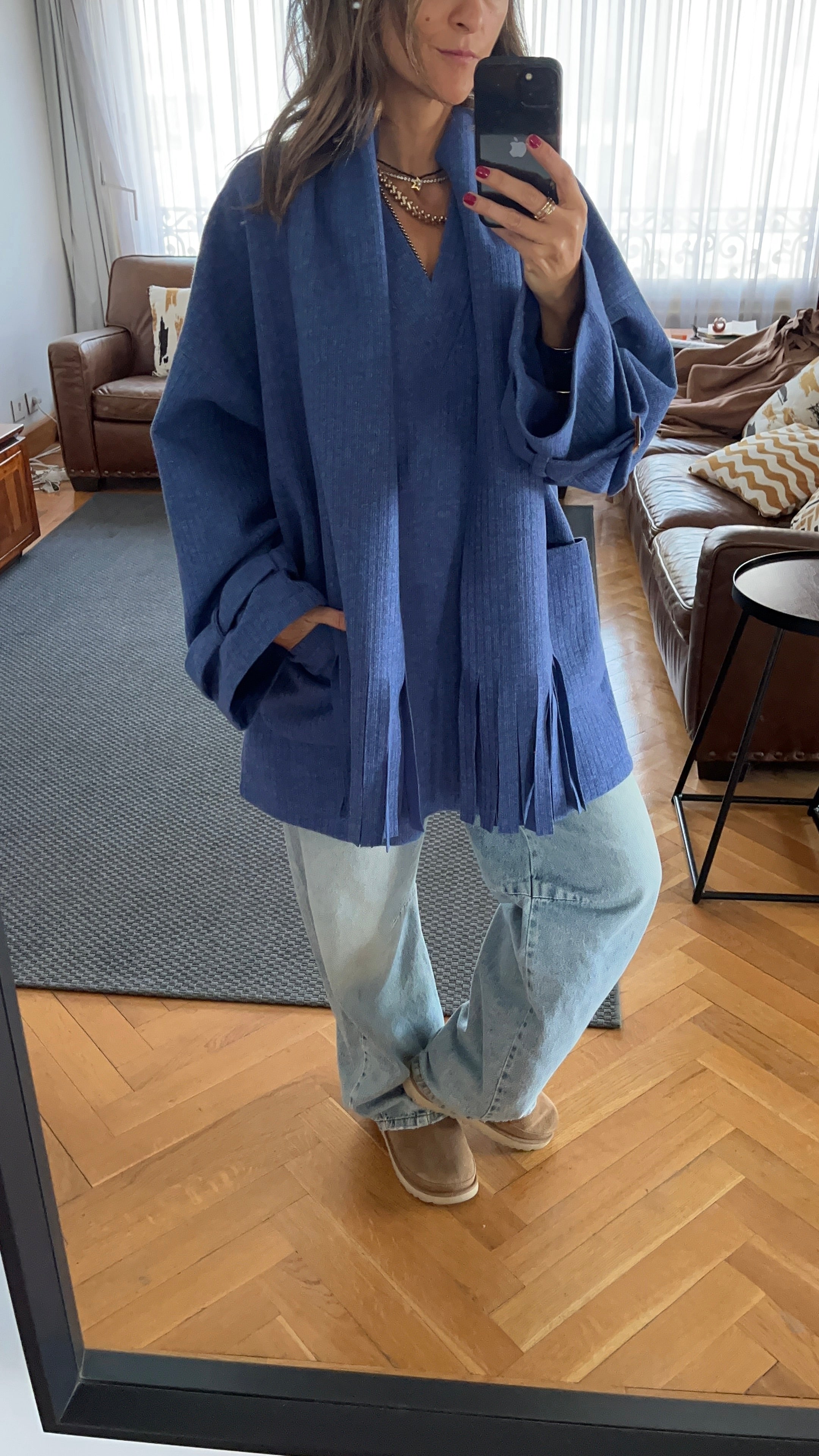 Blue fringe Scarf Poncho