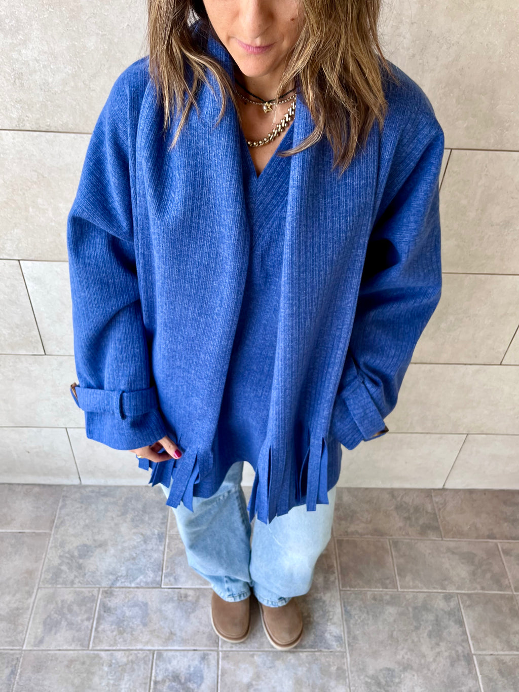 Blue fringe Scarf Poncho
