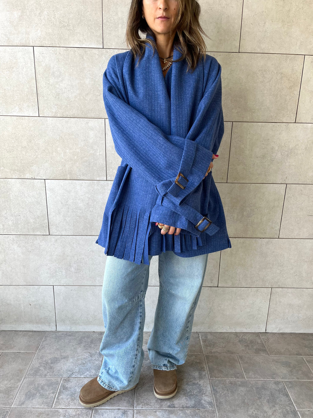 Blue fringe Scarf Poncho