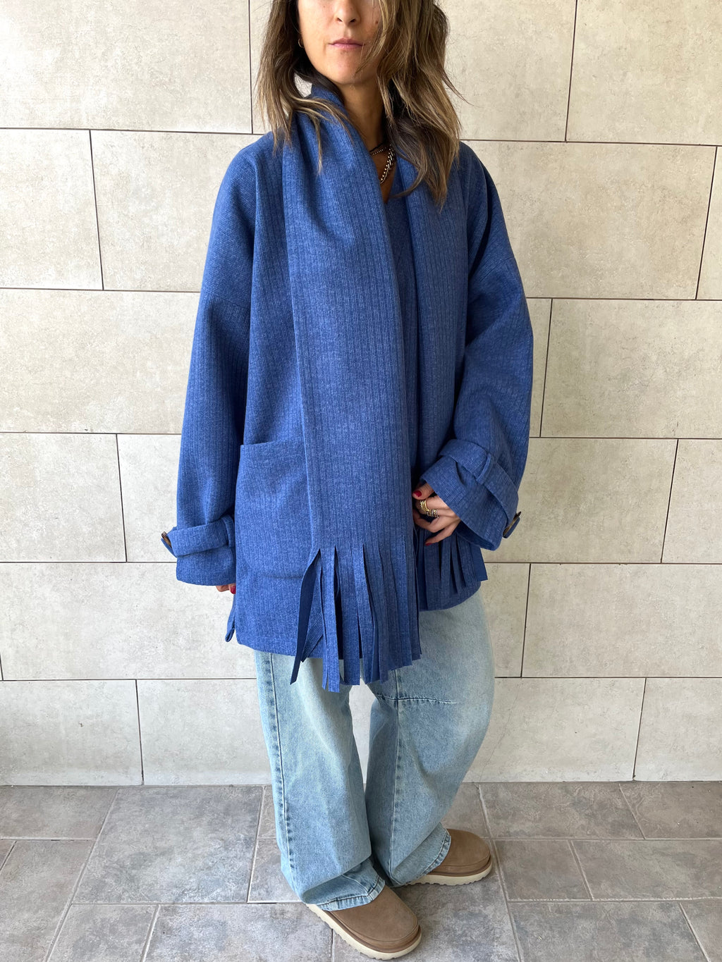 Blue fringe Scarf Poncho
