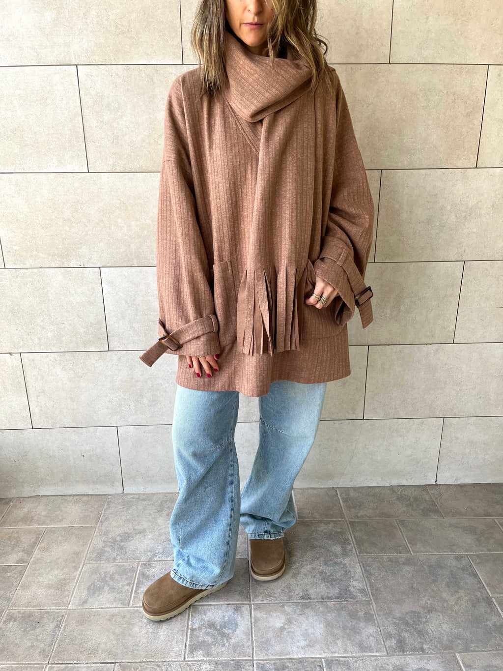 Cafe fringe Scarf Poncho