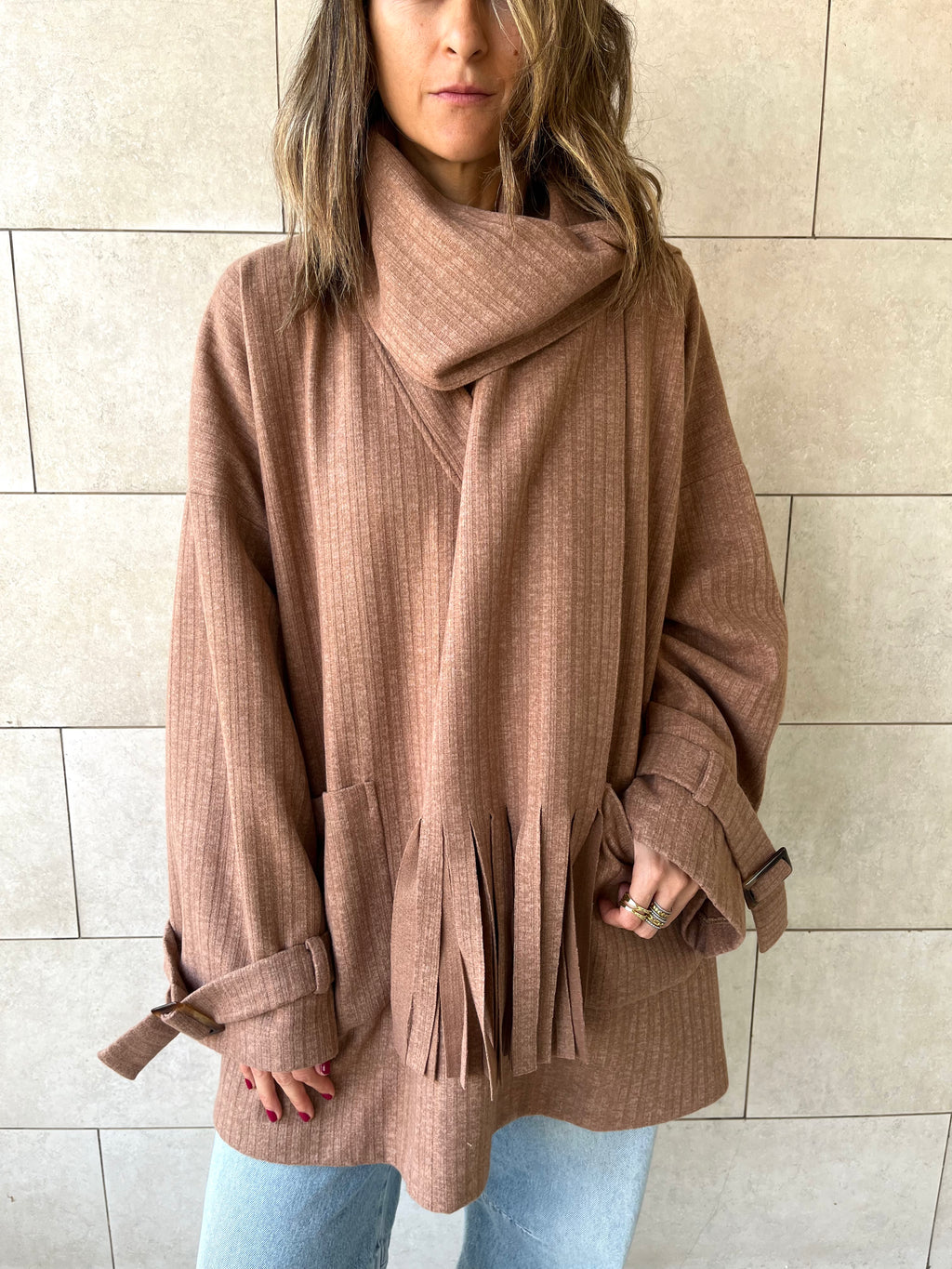 Cafe fringe Scarf Poncho