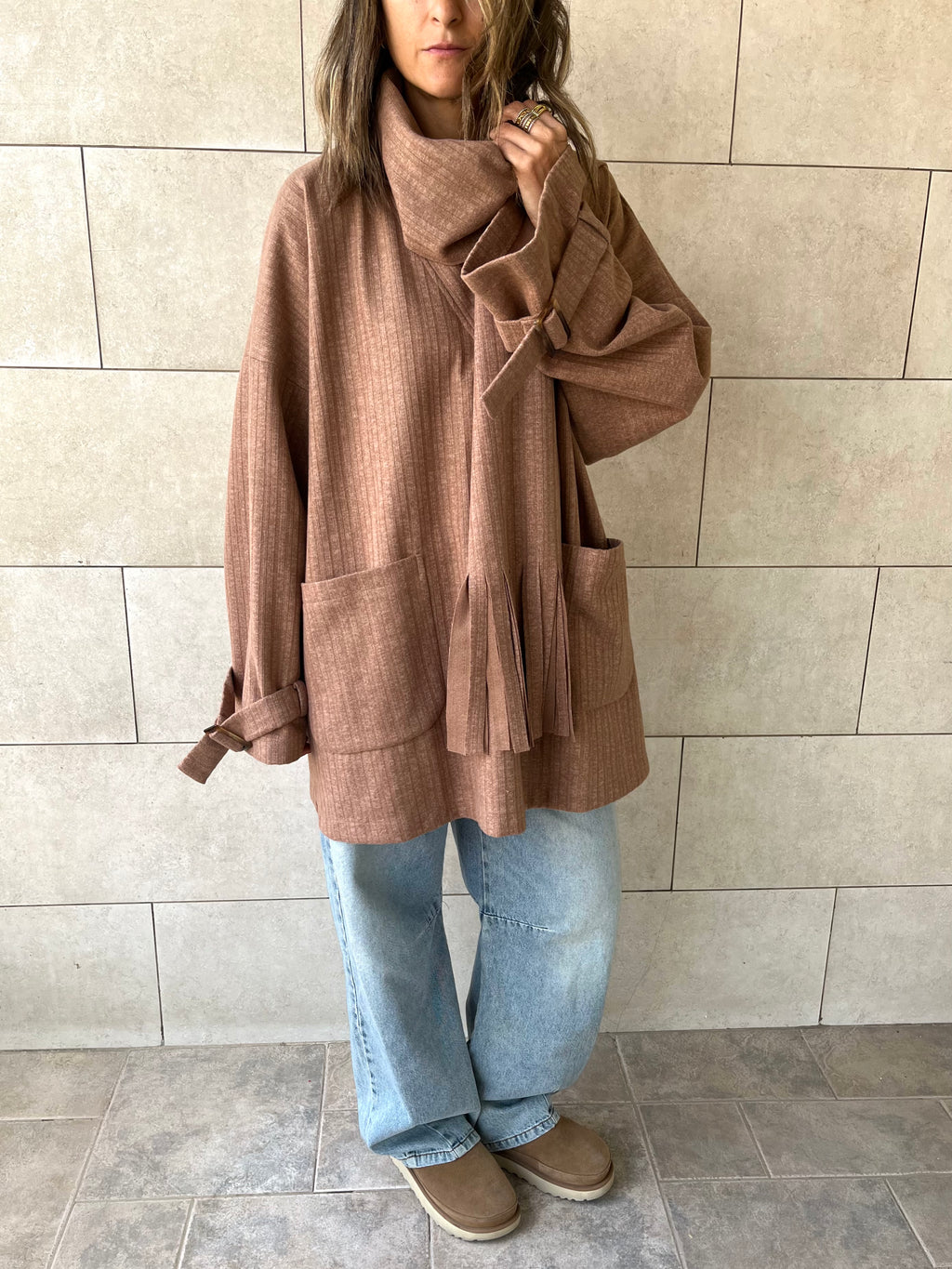 Cafe fringe Scarf Poncho