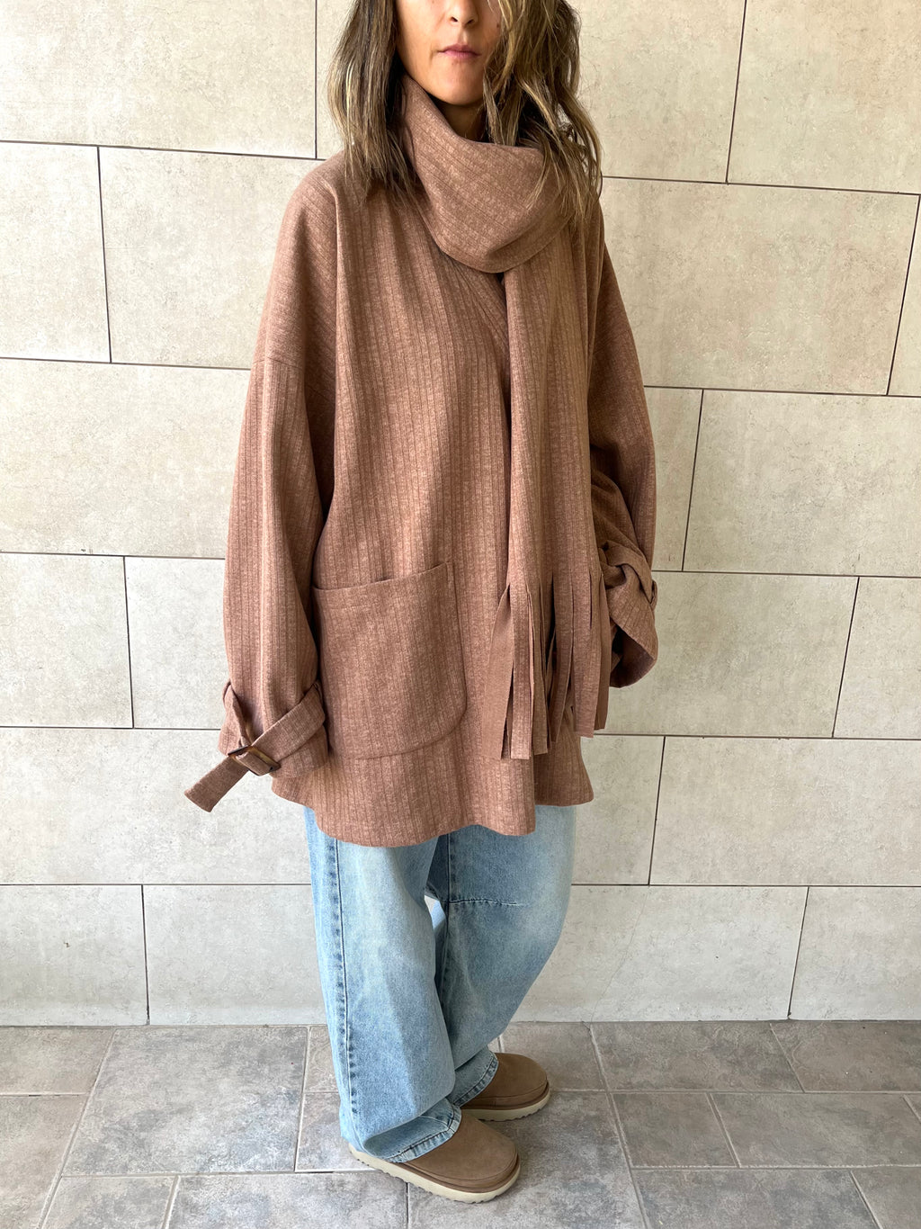Cafe fringe Scarf Poncho