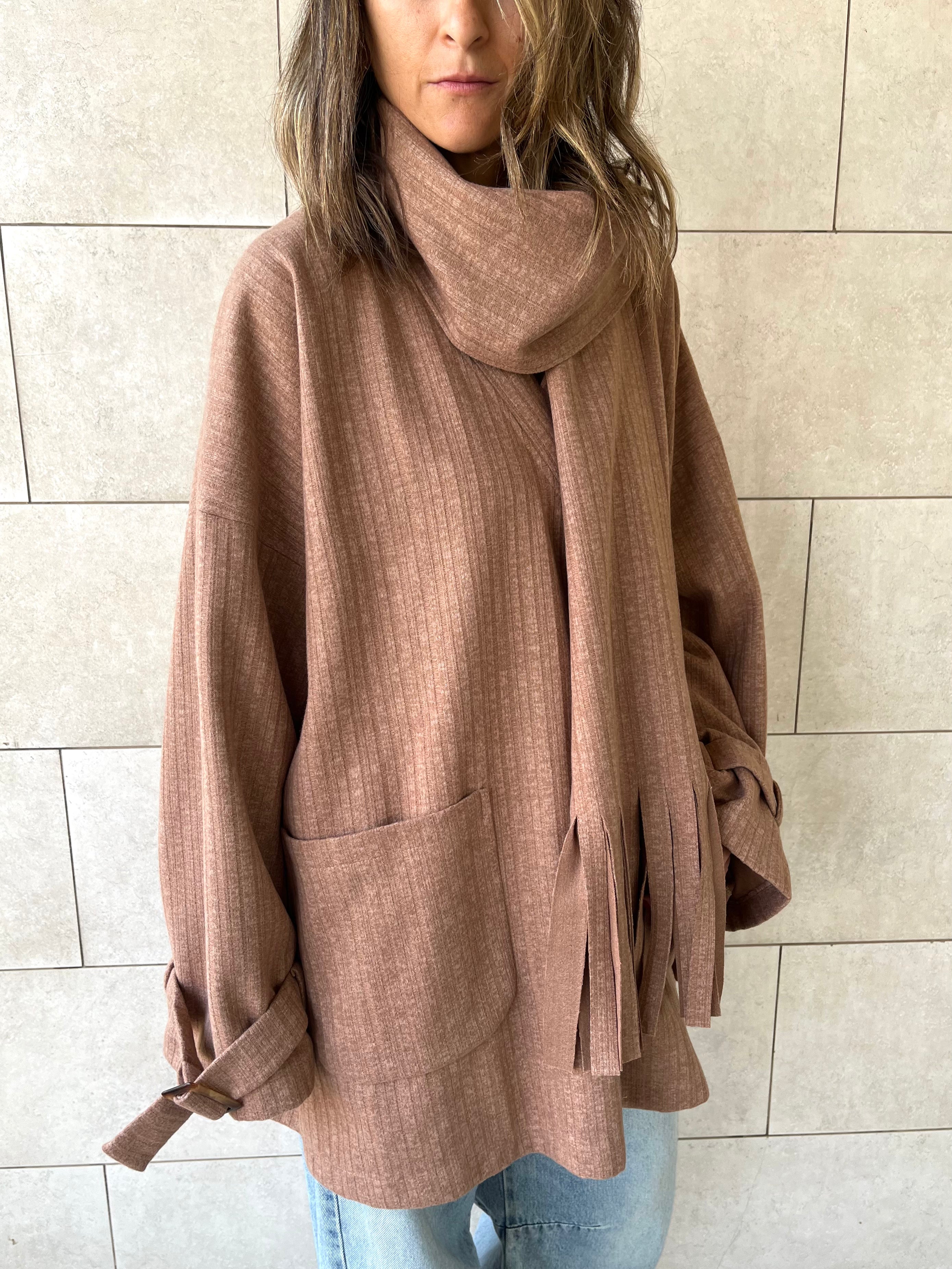 Cafe fringe Scarf Poncho