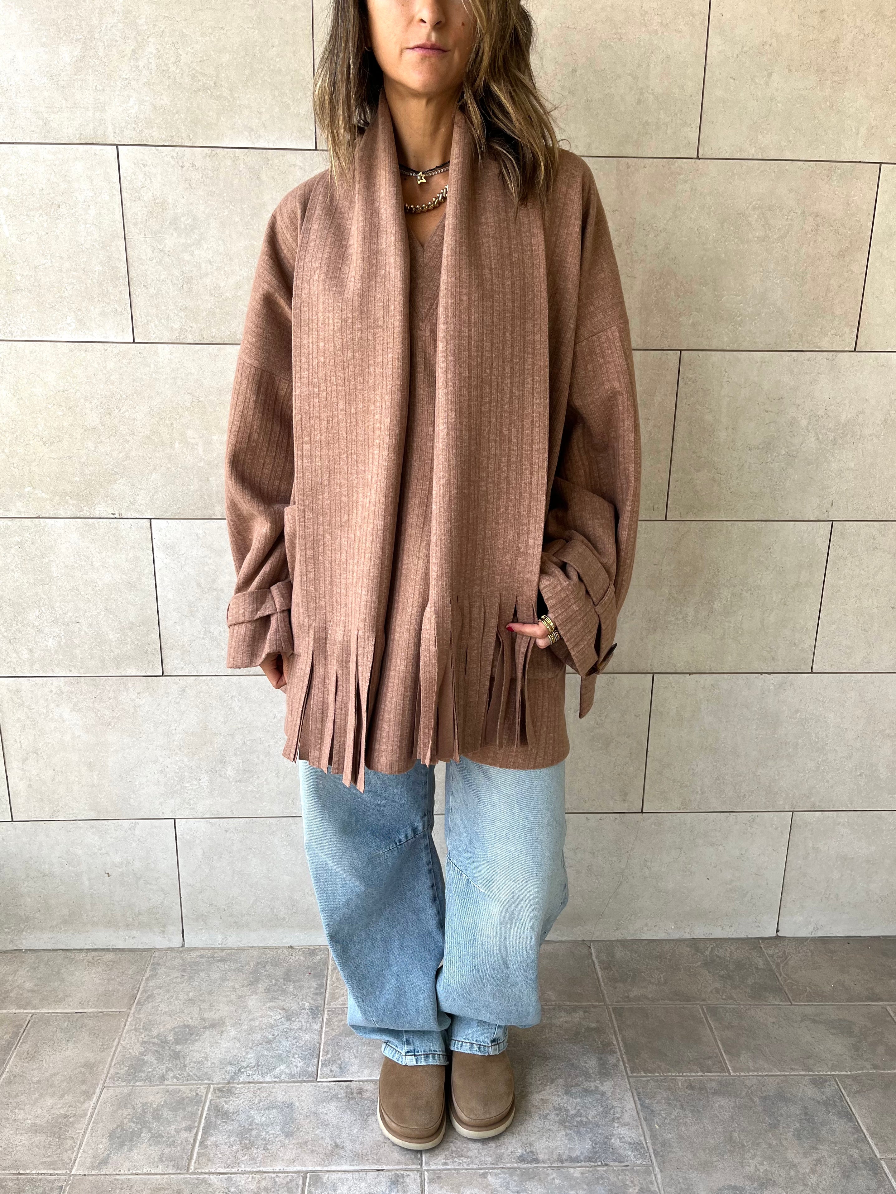 Cafe fringe Scarf Poncho
