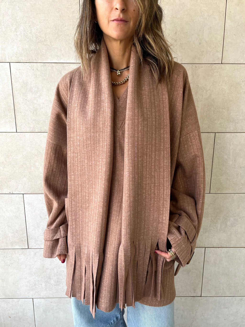 Cafe fringe Scarf Poncho