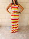 Fuchsia & Orange Sleeveless Crochet Dress