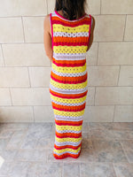 Fuchsia & Orange Sleeveless Crochet Dress