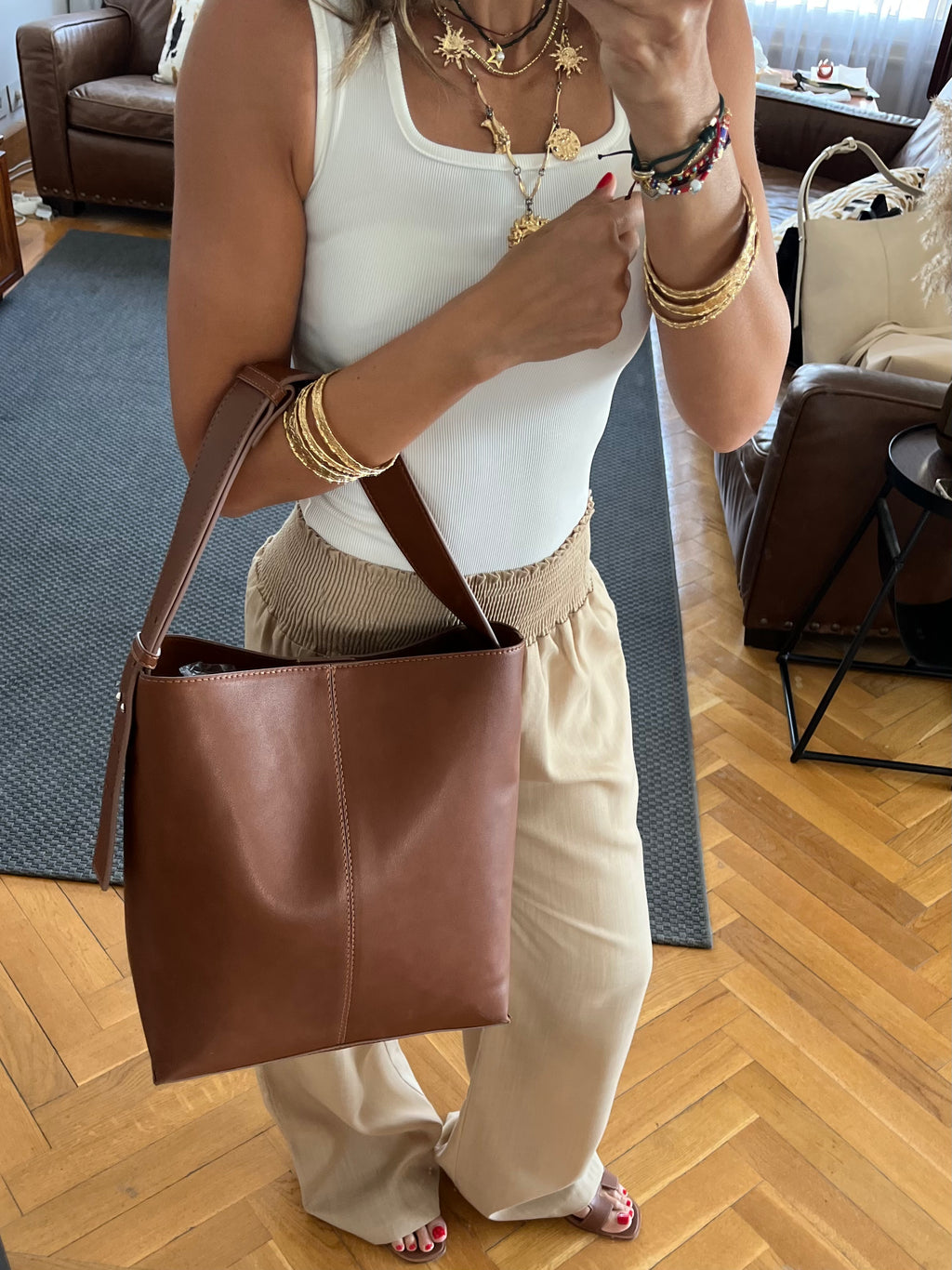 Camel Frillu Leather Belt Bag