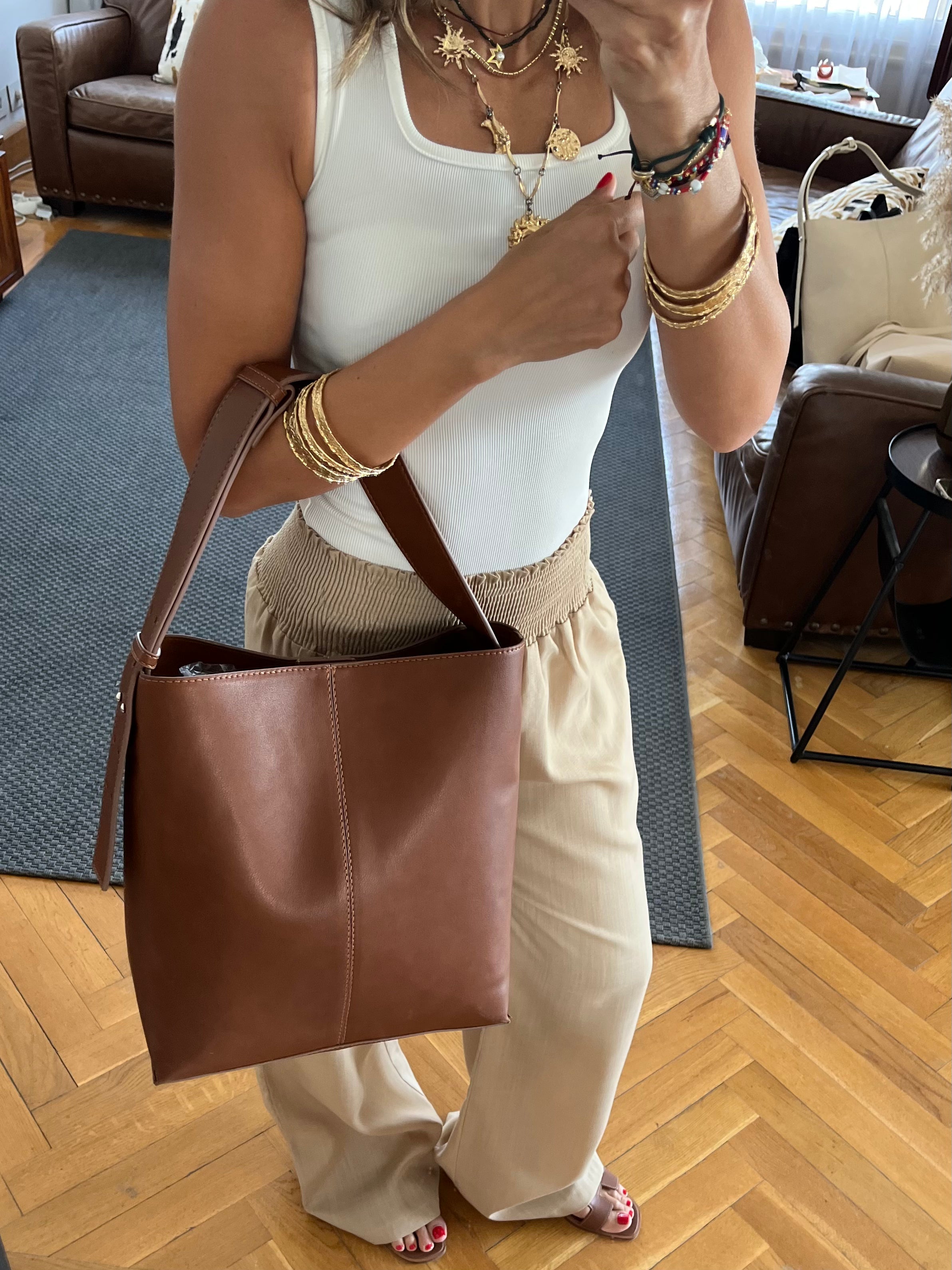 Camel Frillu Leather Belt Bag