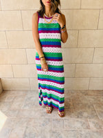 Purple & Green Sleeveless Crochet Dress