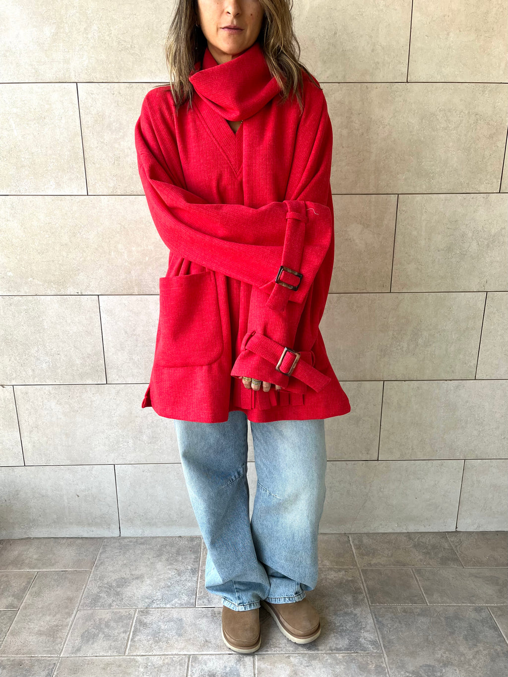 Red fringe Scarf Poncho