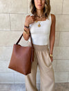 Camel Frillu Leather Belt Bag