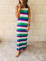 Purple & Green Sleeveless Crochet Dress