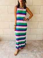 Purple & Green Sleeveless Crochet Dress