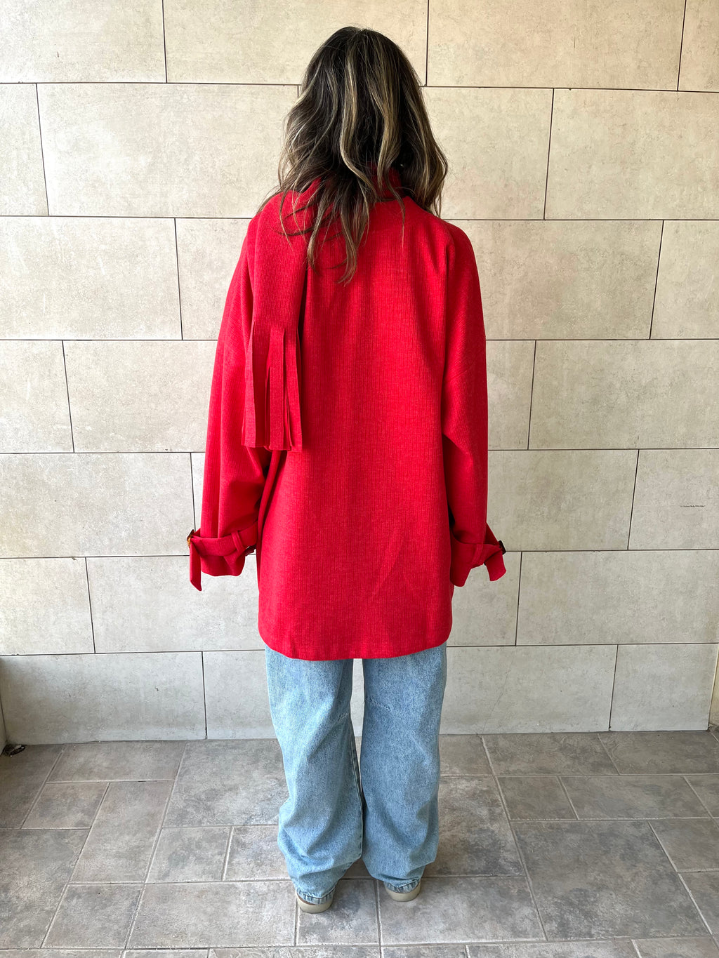 Red fringe Scarf Poncho