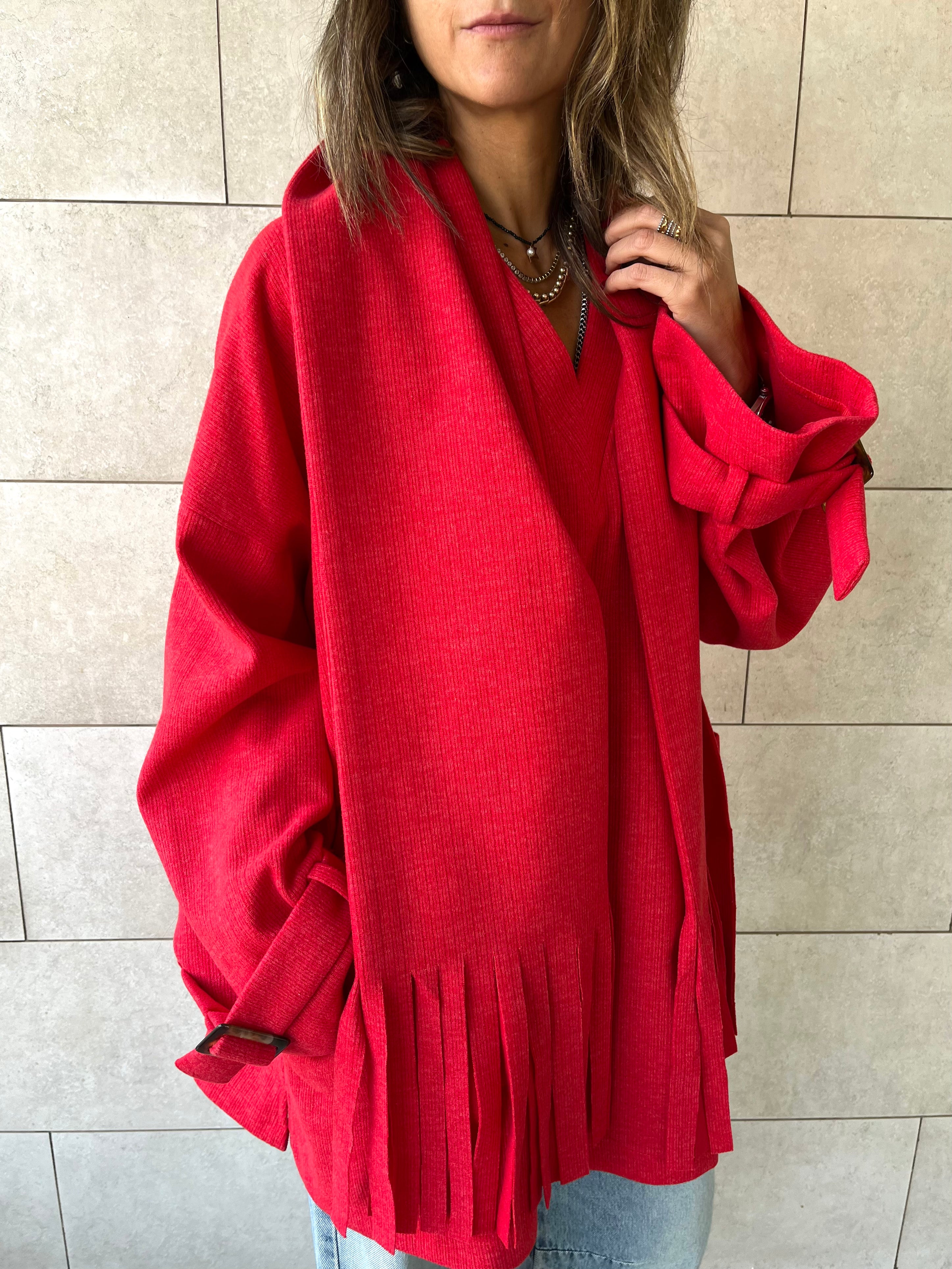 Red fringe Scarf Poncho