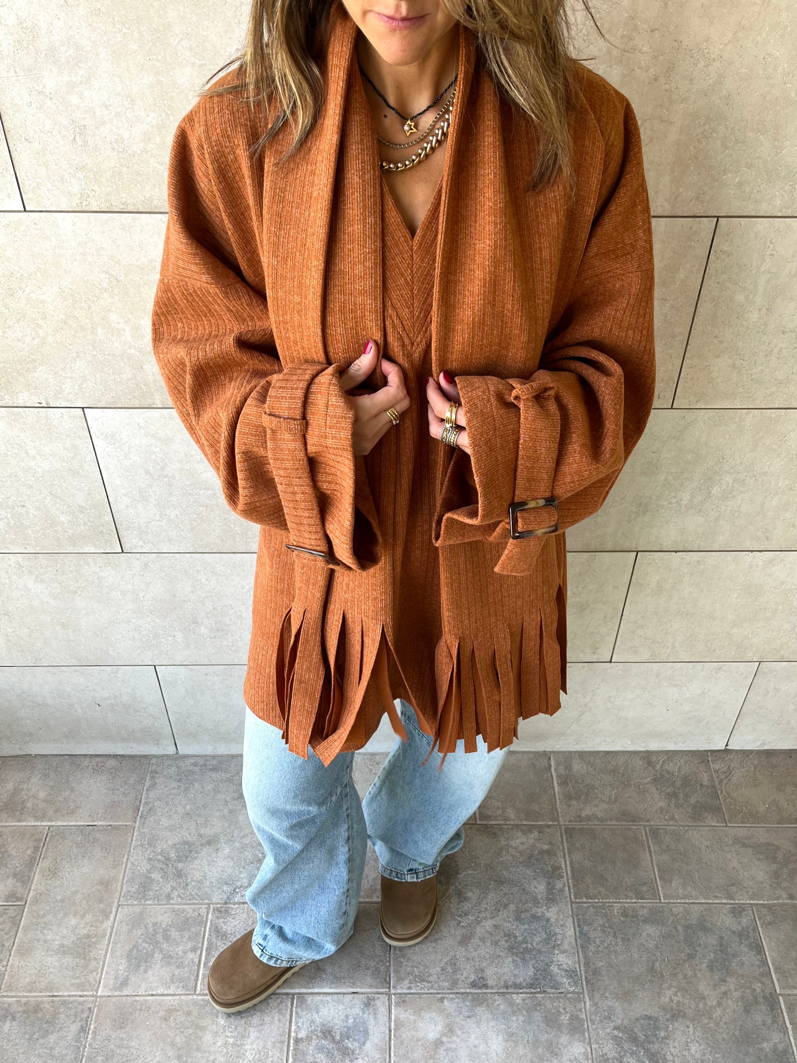 Rust fringe Scarf Poncho