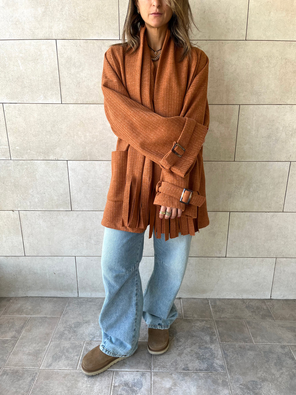 Rust fringe Scarf Poncho