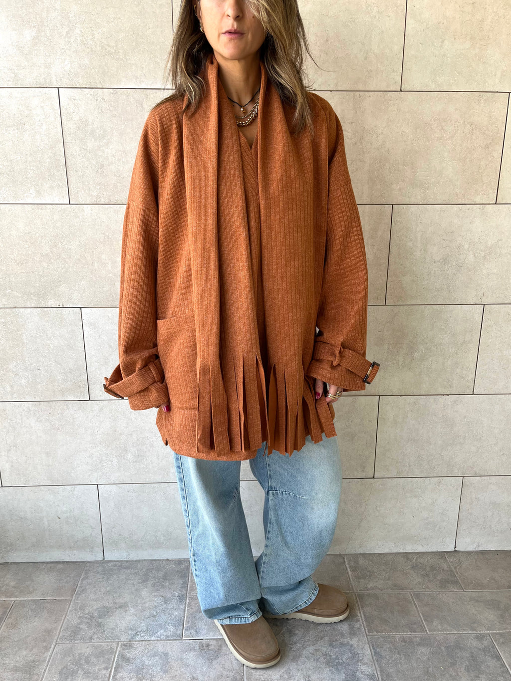 Rust fringe Scarf Poncho