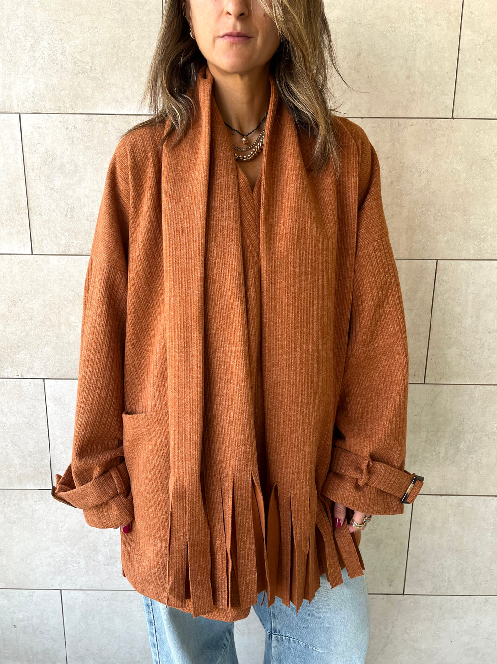 Rust fringe Scarf Poncho