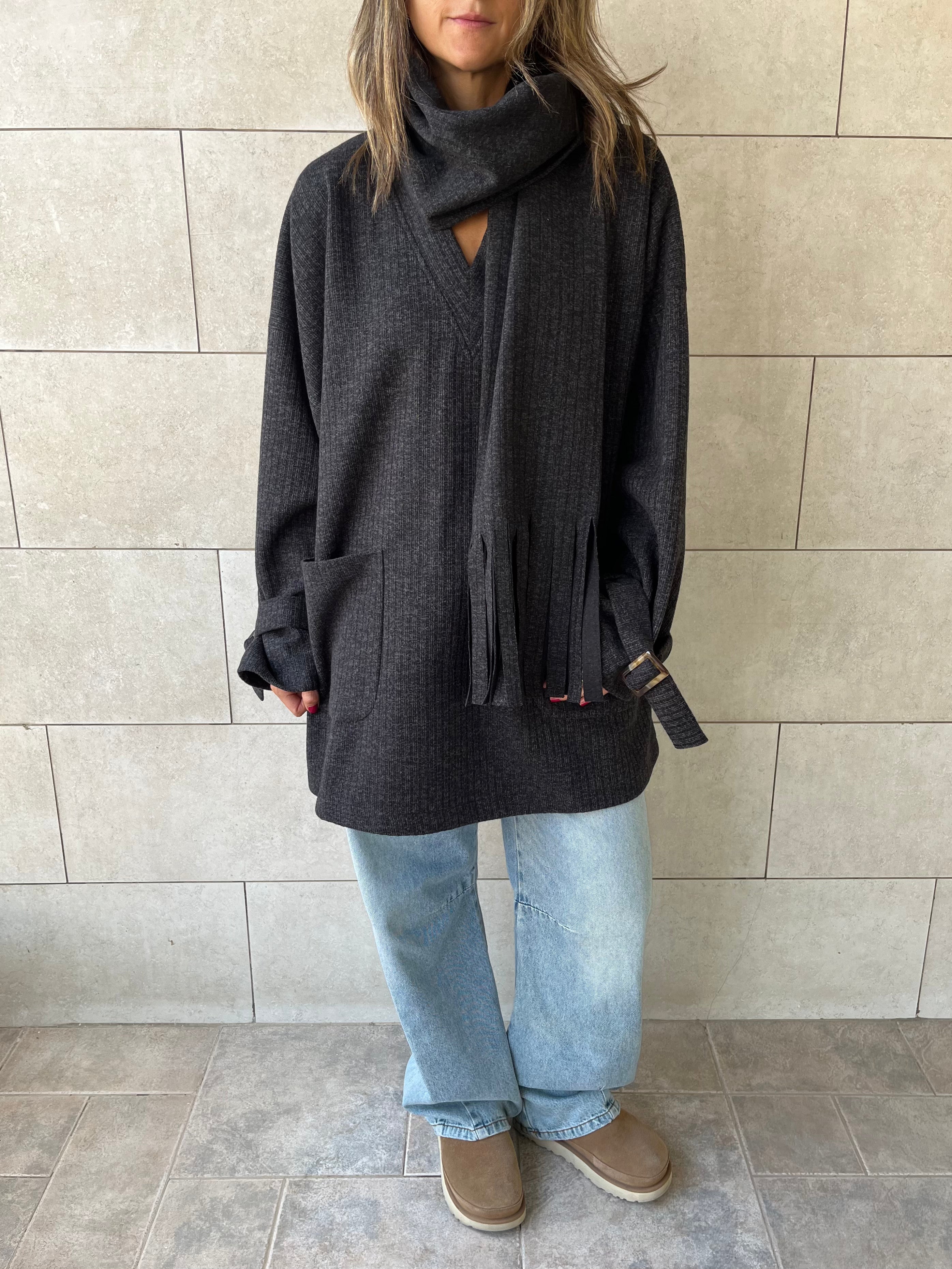 Black fringe Scarf Poncho