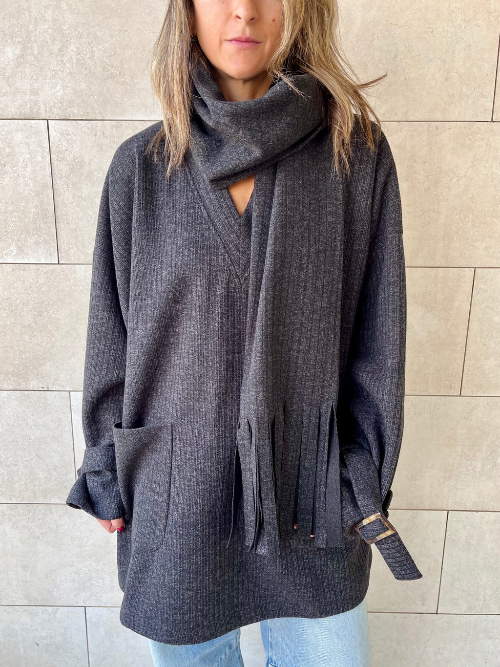 Black fringe Scarf Poncho