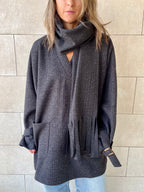 Black fringe Scarf Poncho