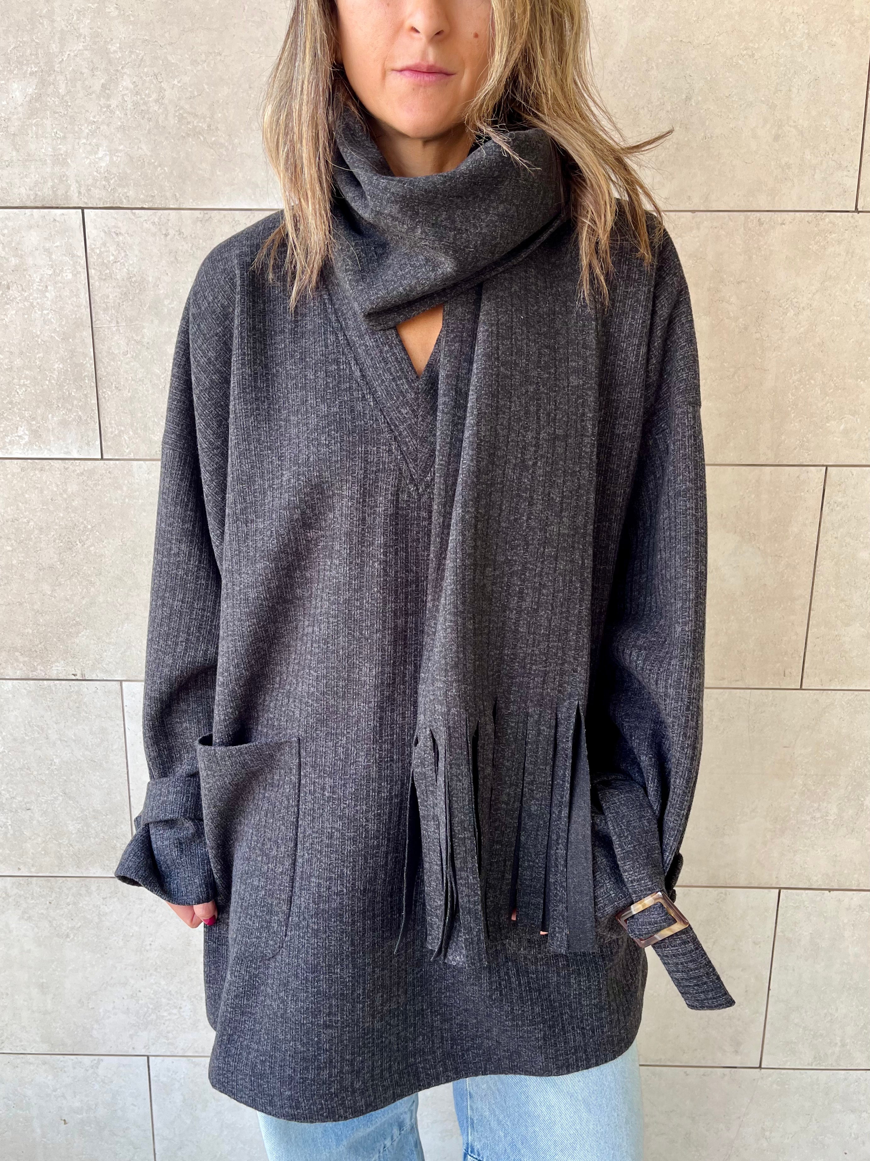 Black fringe Scarf Poncho