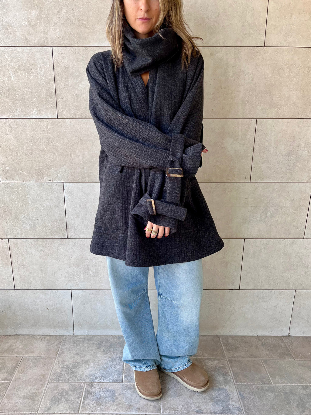 Black fringe Scarf Poncho