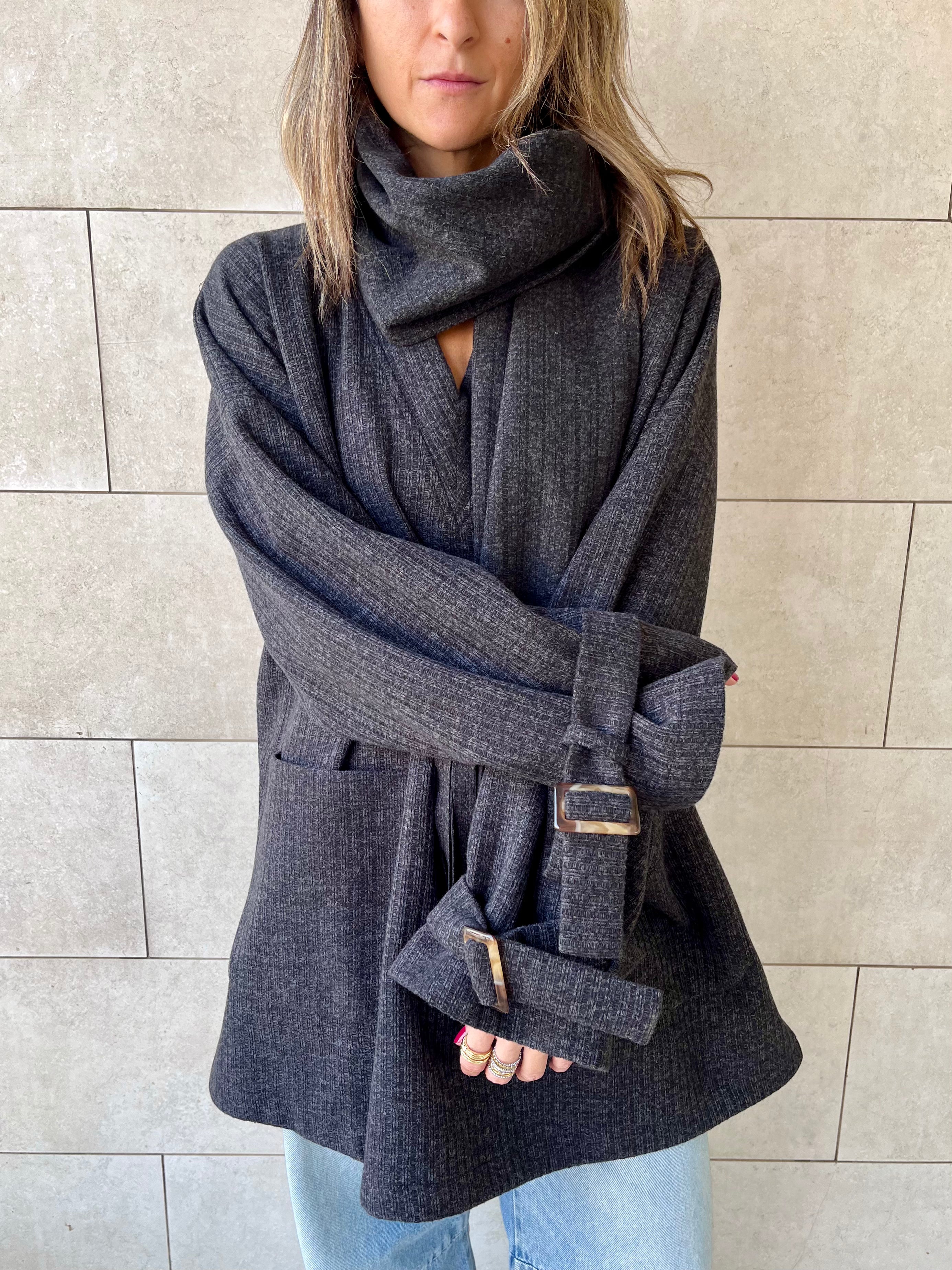 Black fringe Scarf Poncho