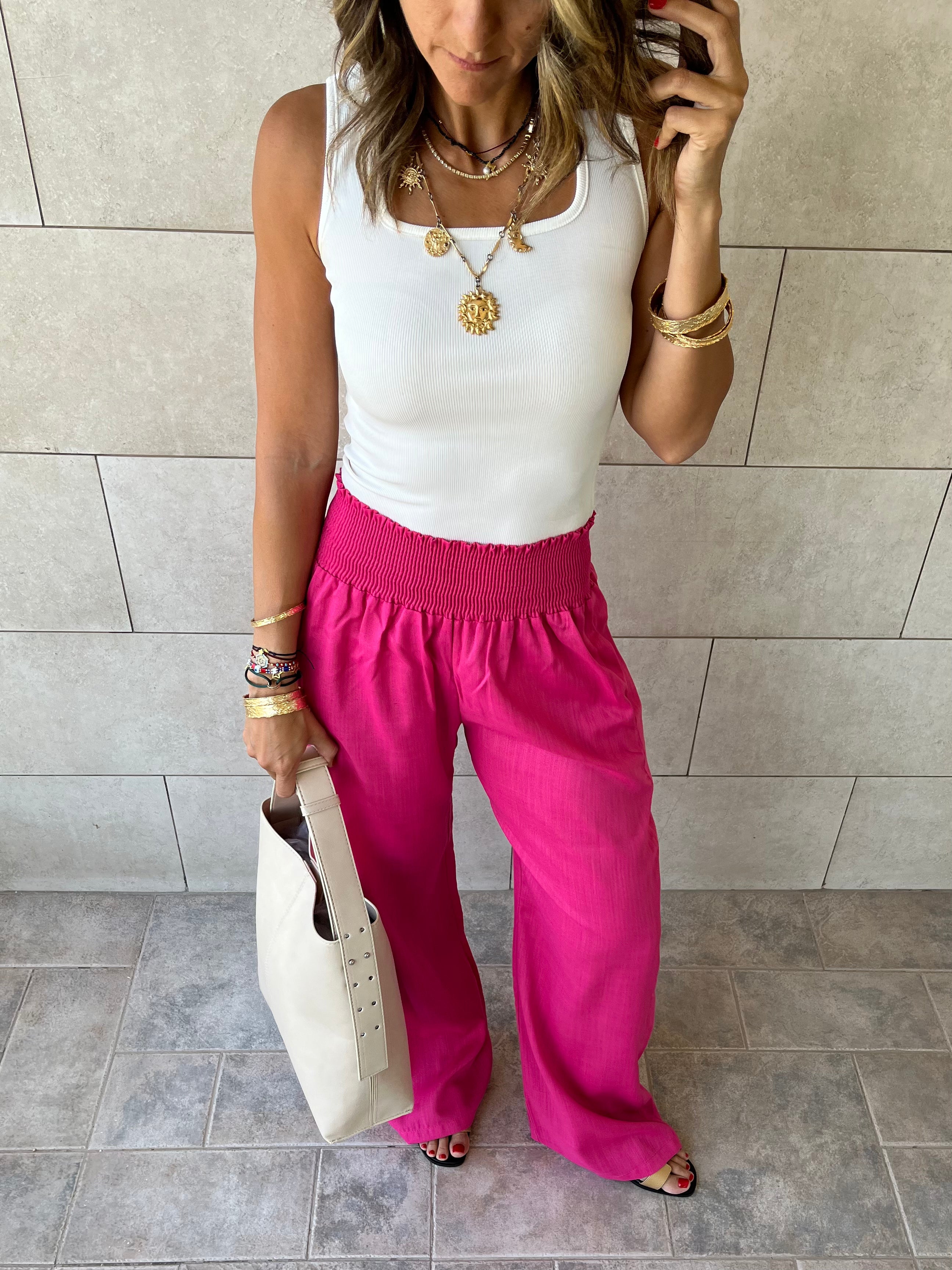 Fuchsia Elastic Boho pants